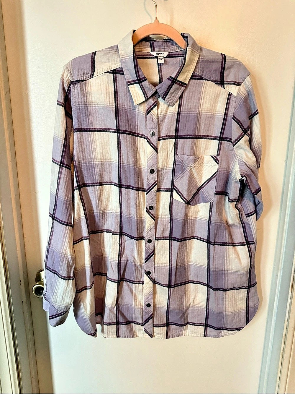 Sonoma Goods for Life Purple Plaid Cotton Button-Down Shirt XXL
